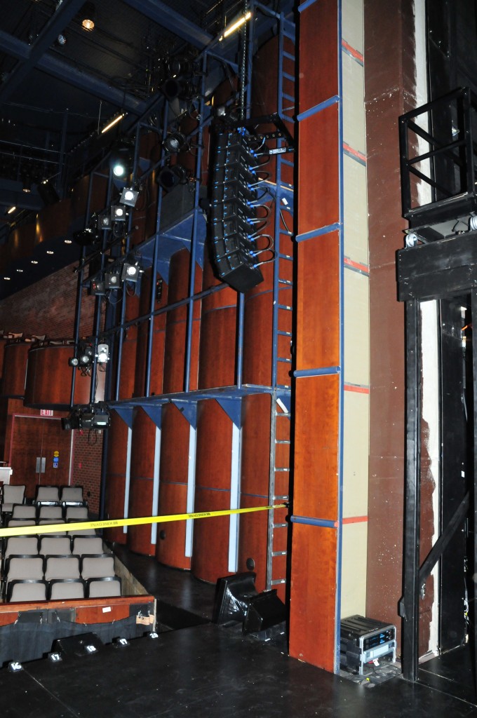 House left array from the side. Note the Frazier on the deck to fill in for the array. The rack behind the proscenium drove half of the front fill. 